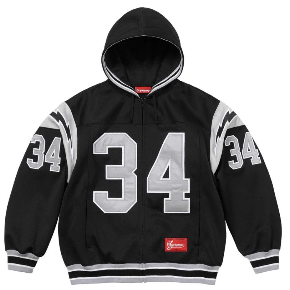 image of New Supreme Ss24 Black Football Zipup Hooded Sweatshirt, Men's (Size Small)