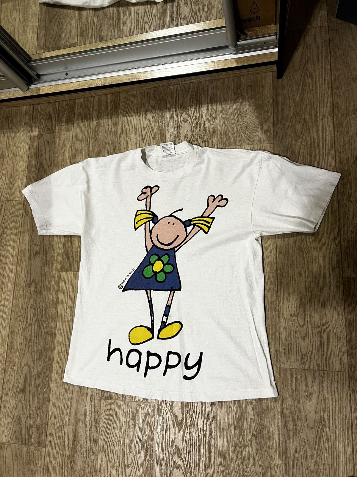 Vintage Vintage Bang On The Door Happy Art Print T shirt Tee Size US XL / EU 56 / 4 - 1 Thumbnail