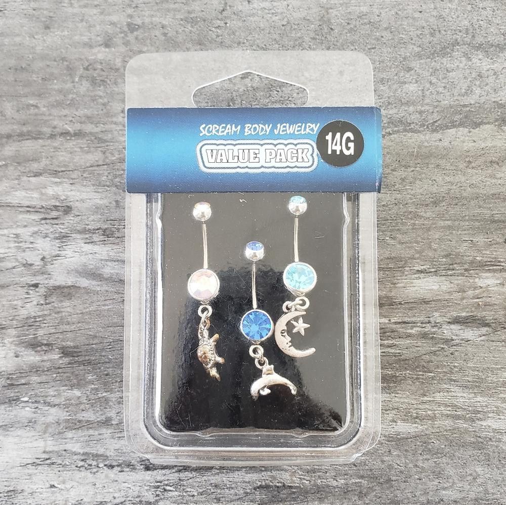 Designer Blue Dolphin & Moon Complimentary Navel Ring Size ONE SIZE - 1 Preview