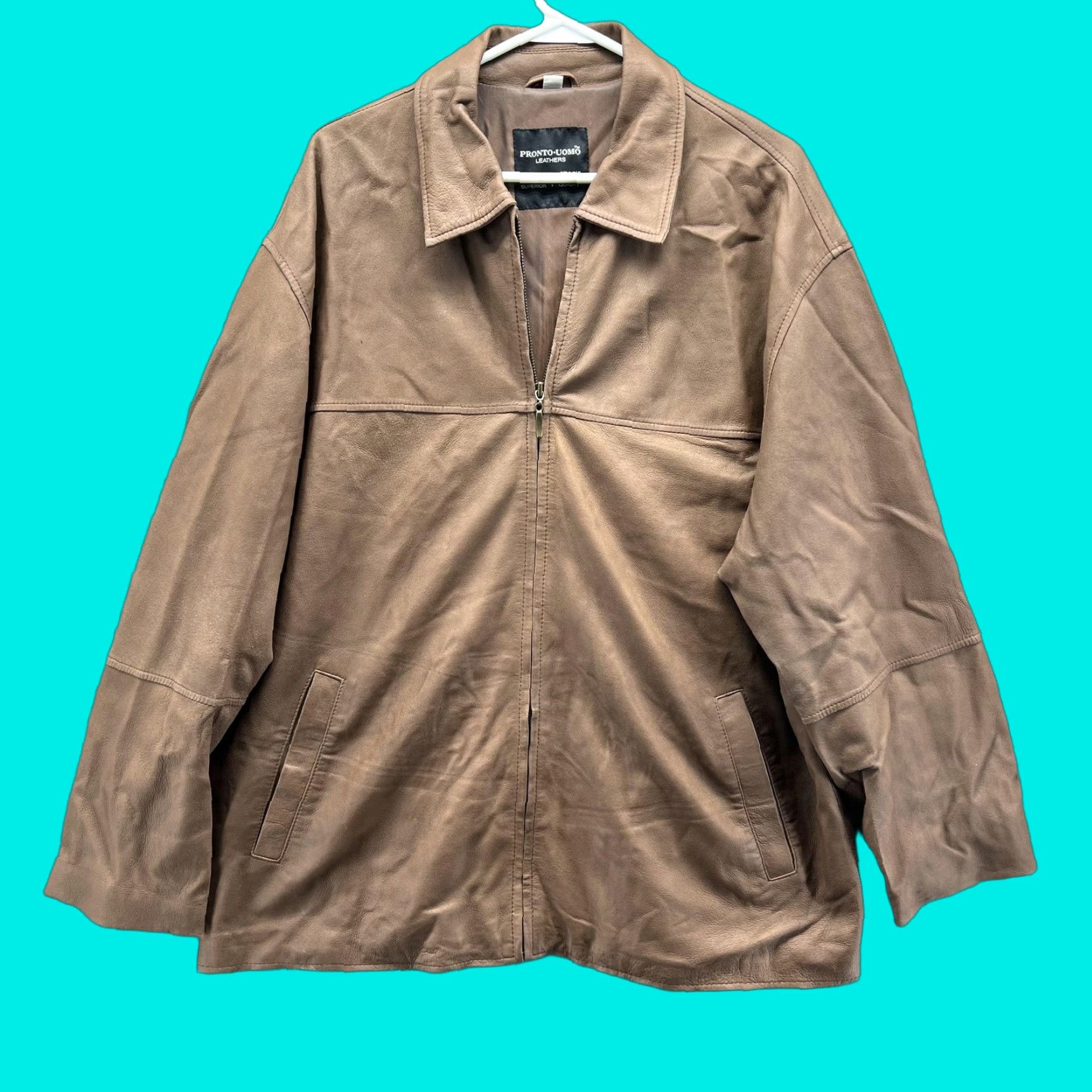 Pronto Uomo Pronto Uomo Leather Jacket Mens Large Brown Zip Front Genuine Coat Outerwear Size US L / EU 52-54 / 3 - 1 Thumbnail