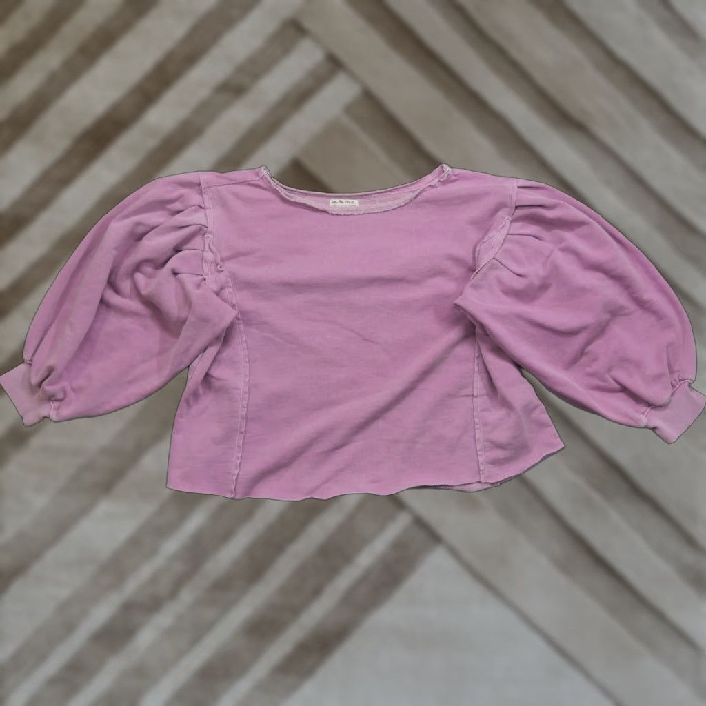 Free People We The Free Sweatshirt Womens Large Purple Raw Hem Balloon Sleeve Free People Size L / US 10 / IT 46 - 1 Thumbnail