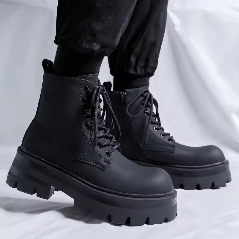 Japanese Brand Split Leather Chunky Sneakers - Black - Low Top Size US 10 / EU 43 - 7 Thumbnail