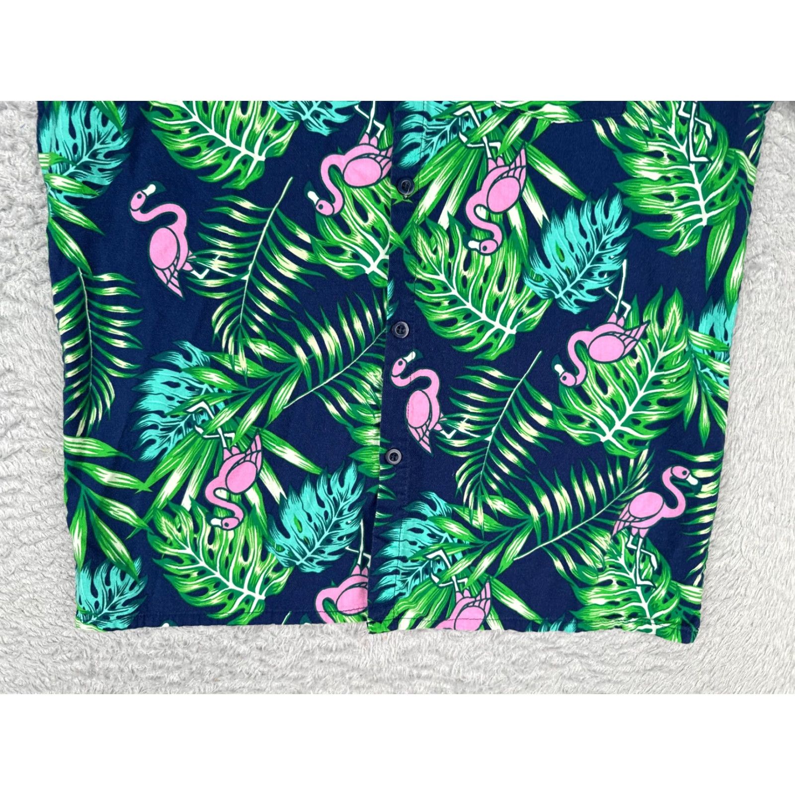 Vintage IML Shirt Adult Medium Blue Green Floral Flamingo AOP Hawaiian Cotton Blend Shirt Casual Men's 90s? Size US M / EU 48-50 / 2 - 5 Thumbnail