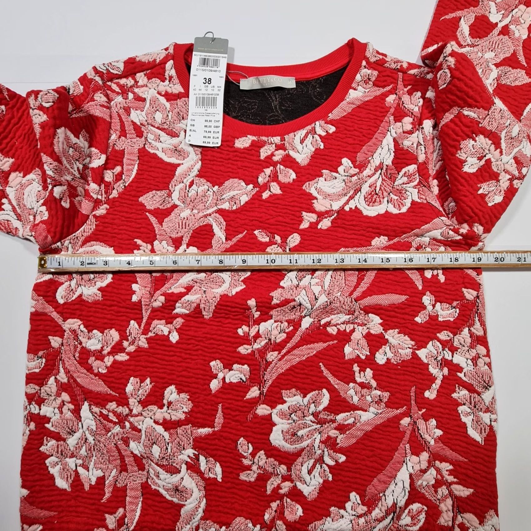 CO Betty & Co Womens Jumper Red 12 UK Floral Print Long Sleeves Stretch Top Size XL / US 12-14 / IT 48-50 - 5 Thumbnail