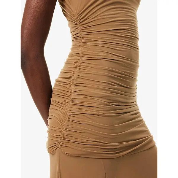 Magda Butrym o1h1sh11225 High Neck Cupro Midi Dress in Beige Size XS / US 0-2 / IT 36-38 - 5 Thumbnail