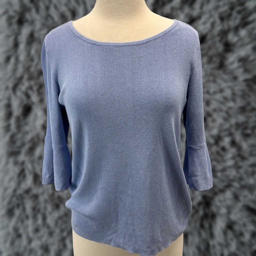 Talbots TALBOTS Blue Knit Sweater Large Half Flutter Sleeve Classic Womens Size L / US 10 / IT 46 - 1 Thumbnail