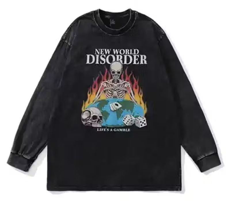 image of Vintage World Disorder Long Sleeve T-Shirt in Black, Men's (Size 2XL)