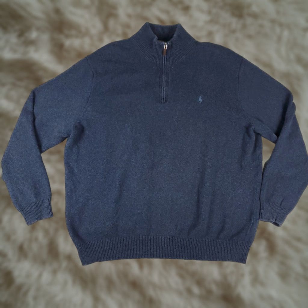 Ralph Lauren VINTAGE Ralph Lauren Sweater Pullover 3XLT Men Long Sleeve Gray Cotton 1/4 Zip Classic Size US XXL / EU 58 / 5 - 1 Thumbnail