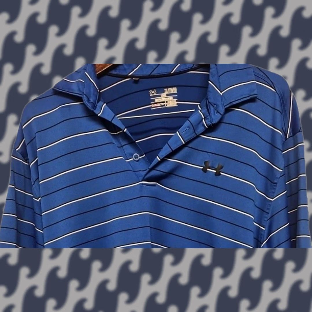 Under Armour Under Armour HeatGear Polo Shirt Men XL Blue Striped Athletic Golf Short Sleeve Collared Pullover Size US XL / EU 56 / 4 - 1 Thumbnail