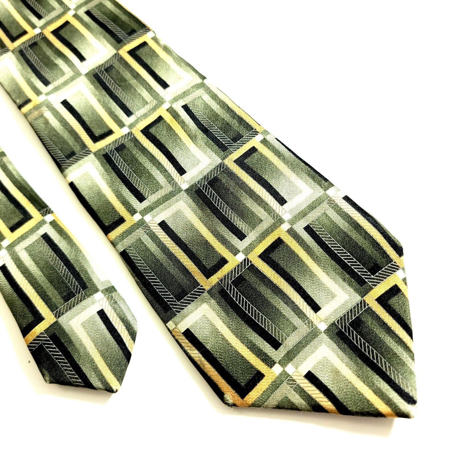 Arrow Arrow Green Brown Abstract Print Geometric Long Silk Tie Size ONE SIZE - 1 Thumbnail