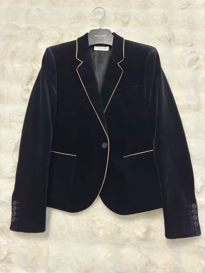 Saint Laurent Paris Saint Laurent Paris Saint Laurent Velvet Blazer with Gold Size US M / EU 48-50 / 2 - 1 Thumbnail