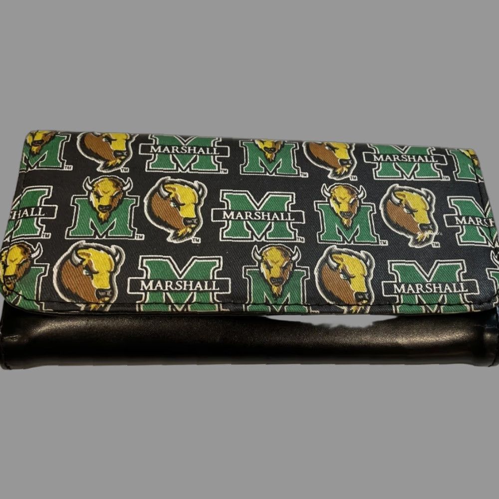 Vintage MARSHALL UNIVERSITY Tri-Fold Wallet with Marco Buffalo - Black Vinyl - College Theme - Unisex Size ONE SIZE - 1 Thumbnail