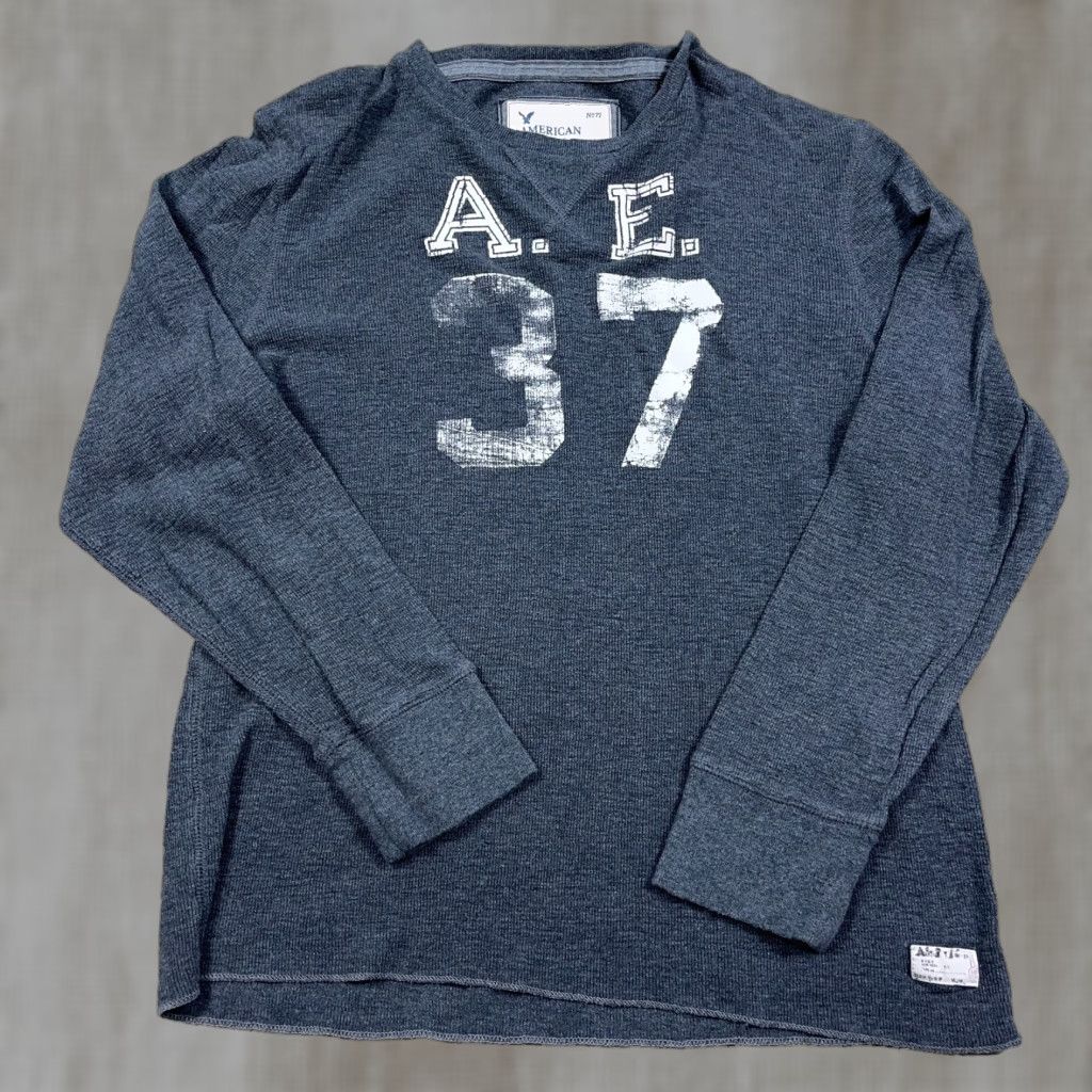 American Eagle Outfitters VINTAGE American Eagle Outfitters Shirt Men Large Gray Thermal Waffle Knit Jersey Rugby Graphic Print Sleeve Long Sleeve DXB Size US L / EU 52-54 / 3 - 1 Thumbnail