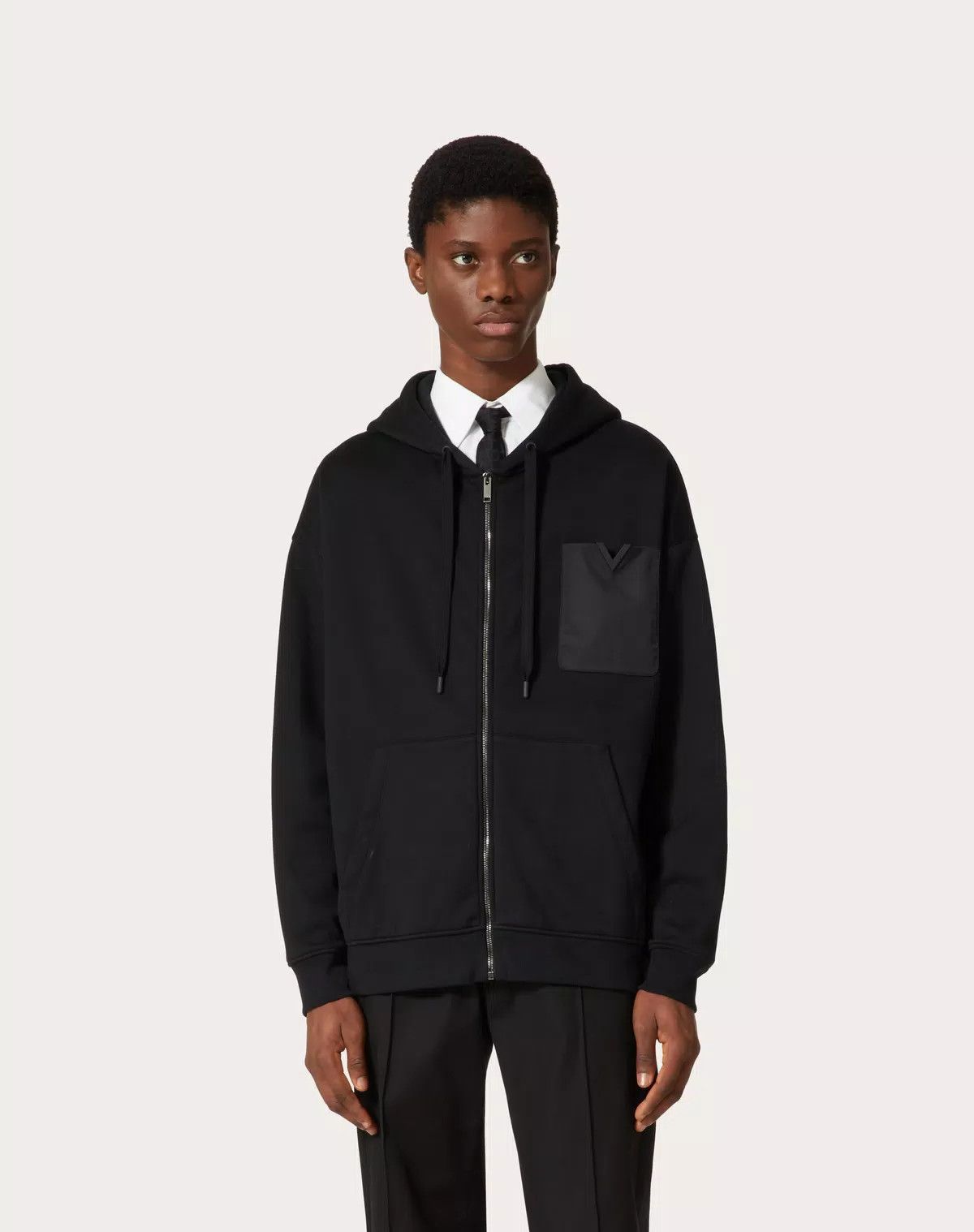 Valentino oc11z0725 Technical Cotton Sweatshirt With Hood Zip in Black Size US M / EU 48-50 / 2 - 4 Thumbnail