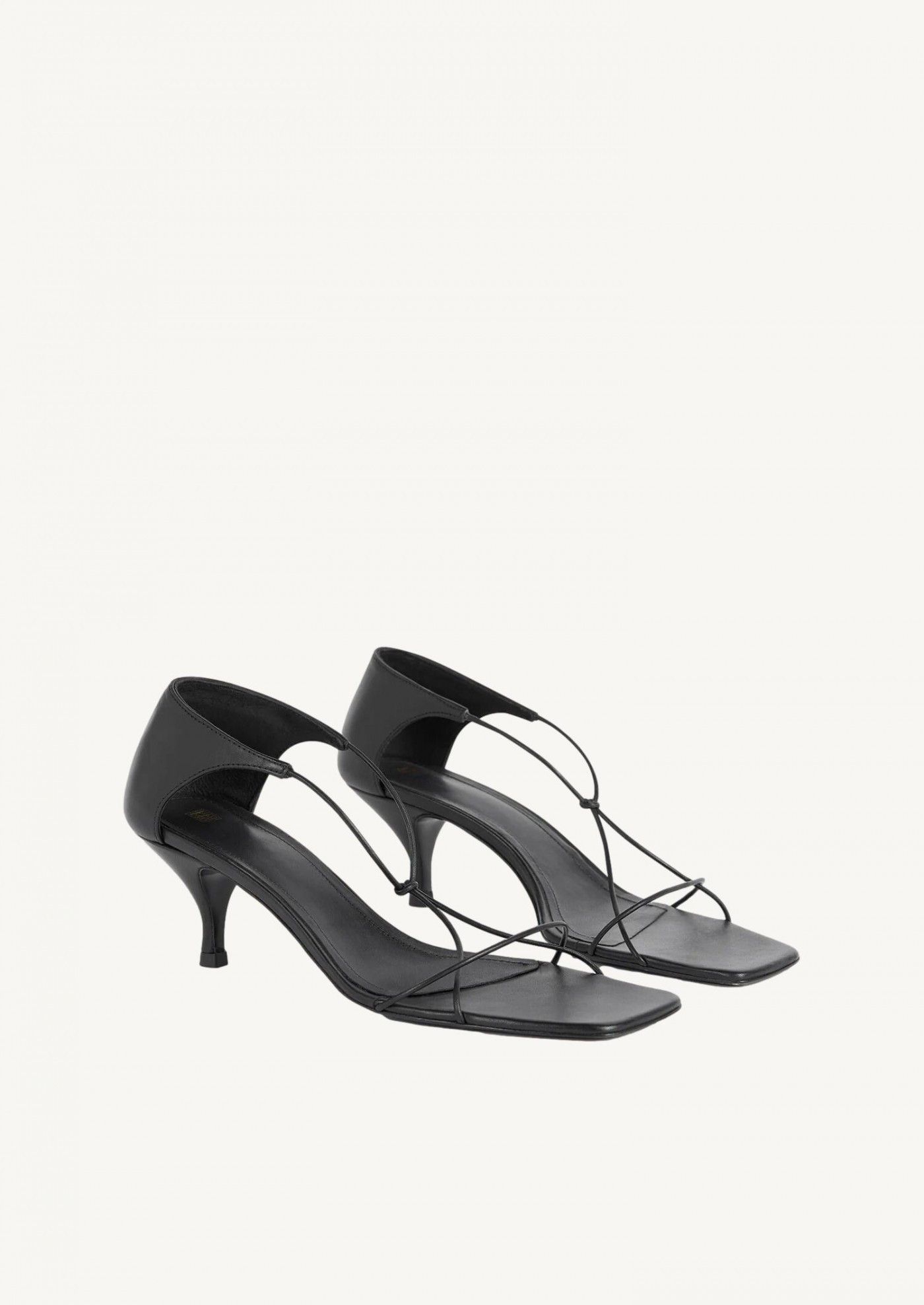 image of Toteme The Leather Knot Sandal Black Heel Shoes, Women's (Size 6)