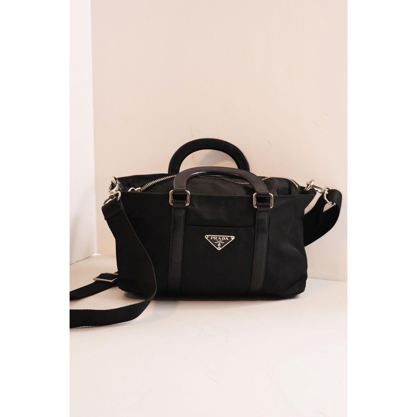 Prada PRADA Y2K Black Nylon + Leather Tessuto Top Handle Bag Size ONE SIZE - 3 Thumbnail