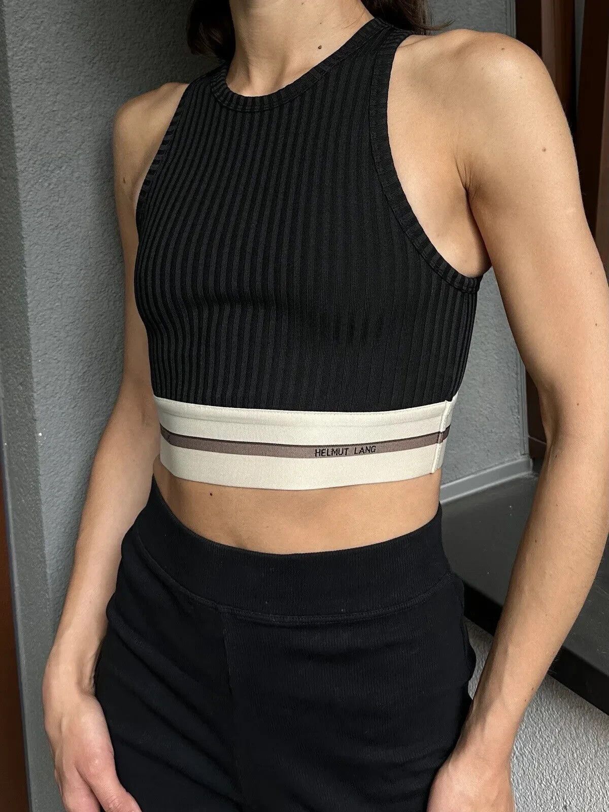 Helmut Lang NEW Helmut Lang Ribbed Crop Tank Top Womens Black Size XS Size XS / US 0-2 / IT 36-38 - 1 Thumbnail