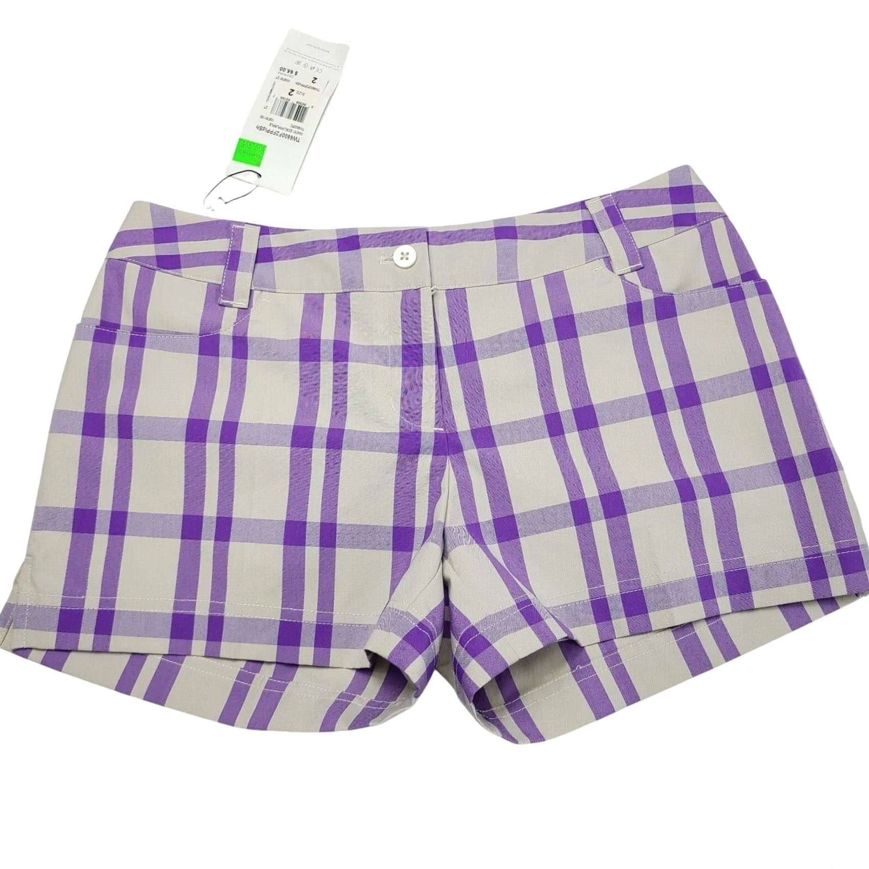 Adidas Adidas Women’s Size 2 Checkered Plaid Shorts Purple Athletic Golf Casual NWT Womens Size 26" / US 2 / IT 38 - 2 Thumbnail