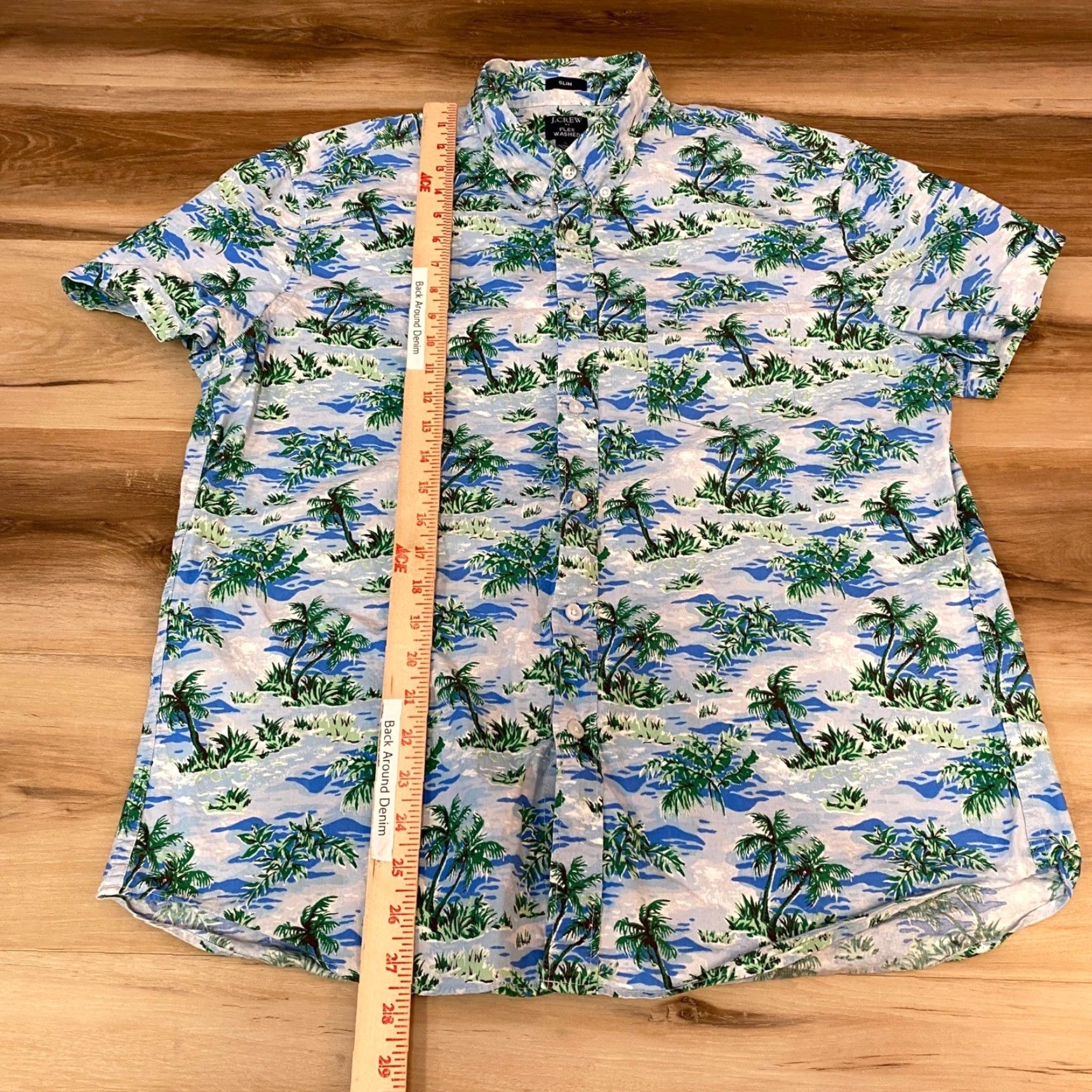 J.Crew J.Crew Shirt Mens Large Slim Flex Washed Tropical Palm Tree Short Sleeve Blue Button-Up Collared Slim Fit Casual Summer Vacation Mens Size US L / EU 52-54 / 3 - 5 Thumbnail