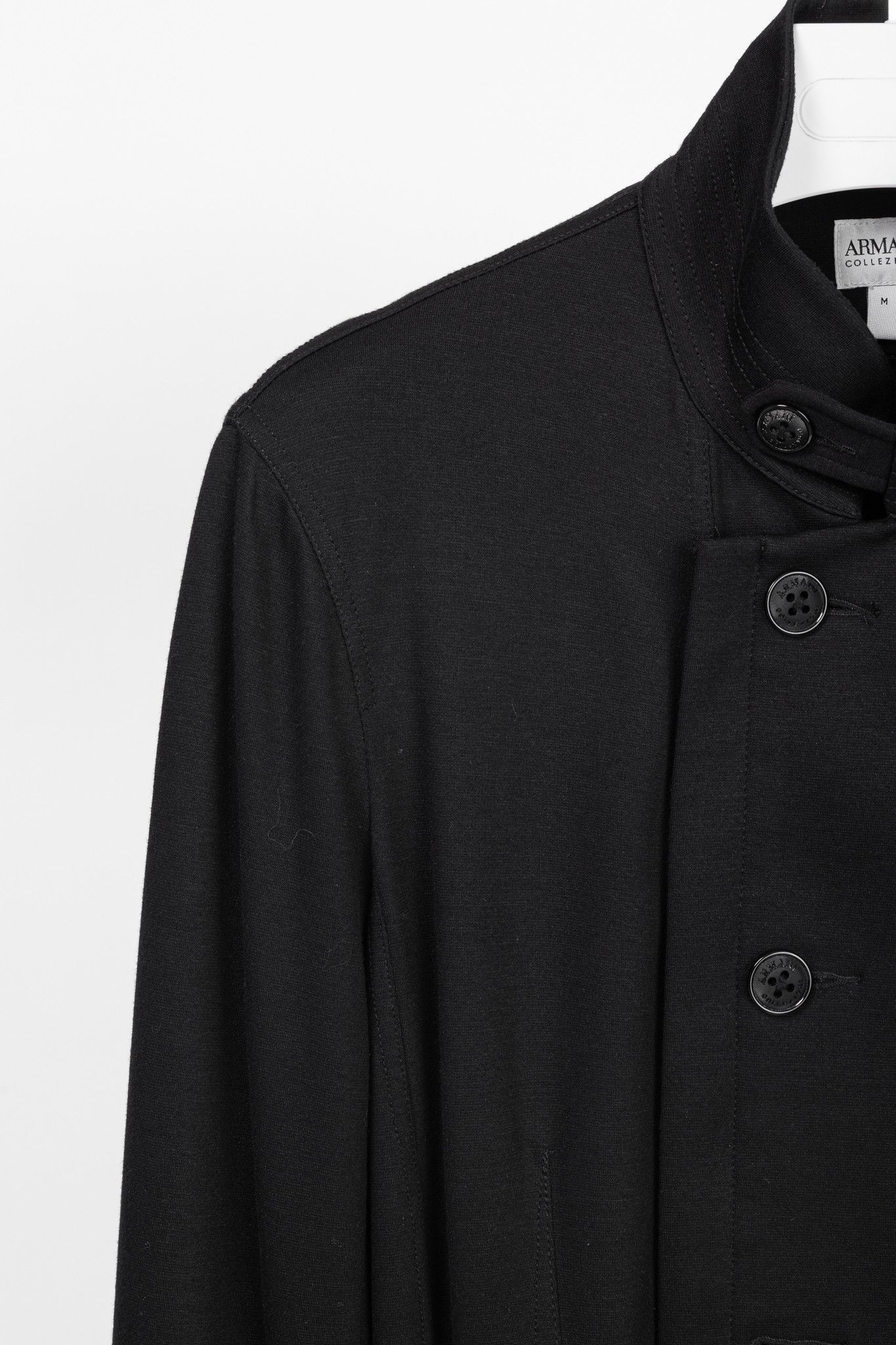 Armani Collezioni Armani Collezioni Black Jersey Buttoned Stand-Collar Jacket Size US M / EU 48-50 / 2 - 6 Thumbnail