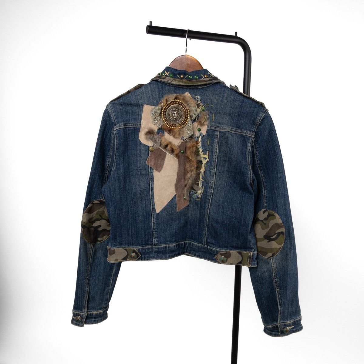 Vintage Rosa & Rose Vintage Denim Jacket Blue Embellished Patchwork Size XL / US 12-14 / IT 48-50 - 2 Thumbnail