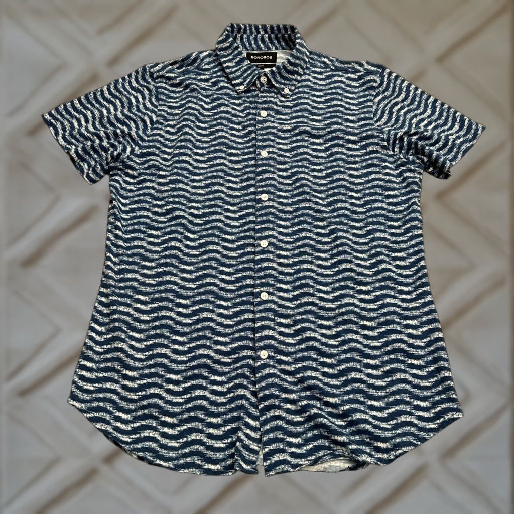 Bonobos Bonobos Slim Fit Button-Up Shirt Mens Medium Blue White Striped Short Sleeve Casual Size US M / EU 48-50 / 2 - 1 Thumbnail