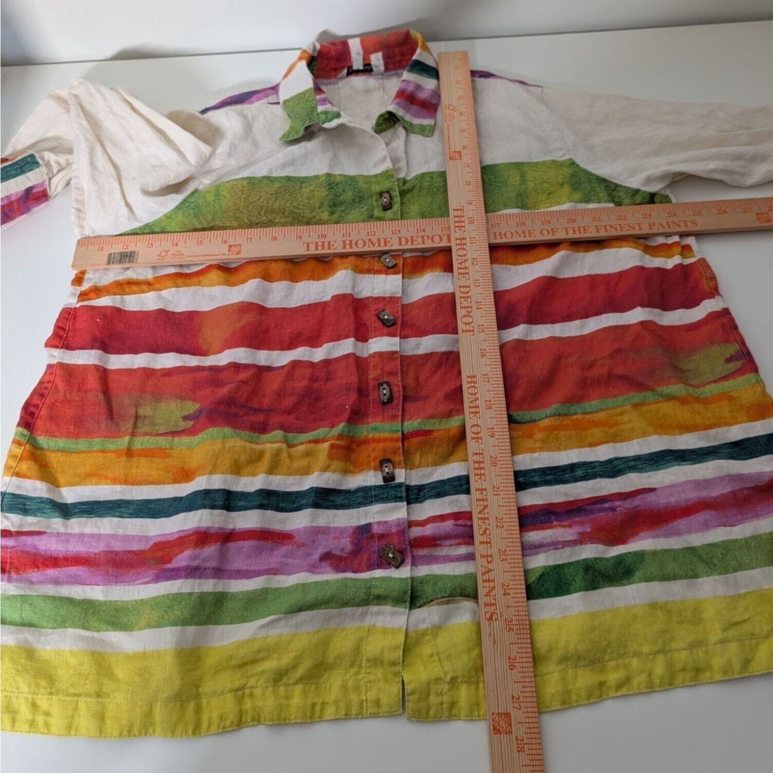 Designer John Mark 100% Linen Stripe Shirt Womens Size 0X White Color Size L / US 10 / IT 46 - 12 Thumbnail