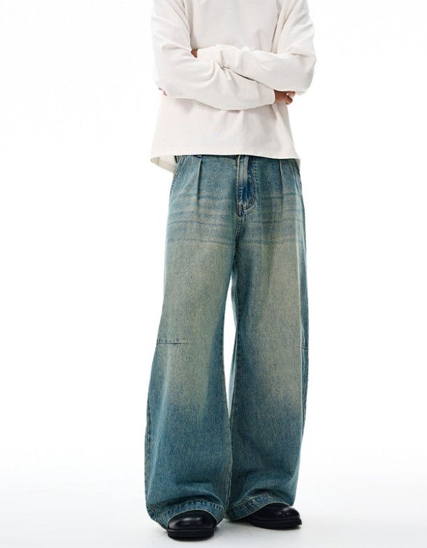 Japanese Brand American street whiskered baggy men's wide-leg curved jeans Size US 32 / EU 48 - 2 Thumbnail