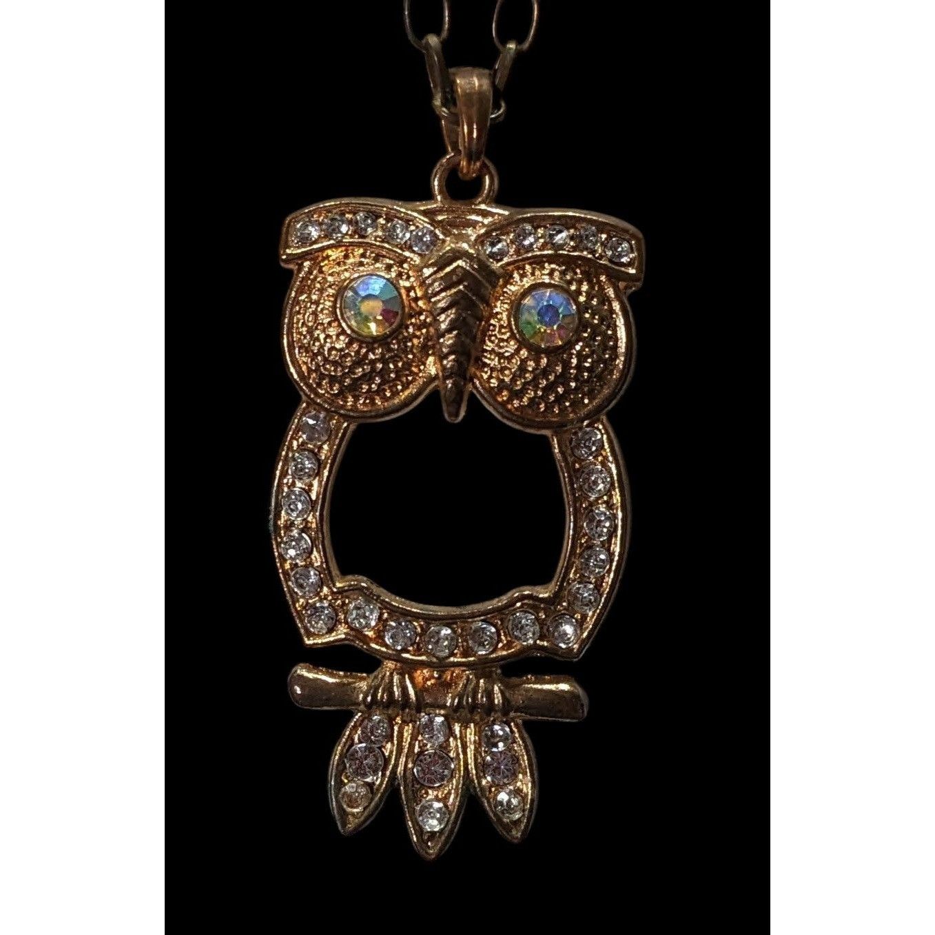 Other Whimsygoth Gold Tone Aurora Borealis Gemmed Owl Pendant Neck Size ONE SIZE - 2 Thumbnail