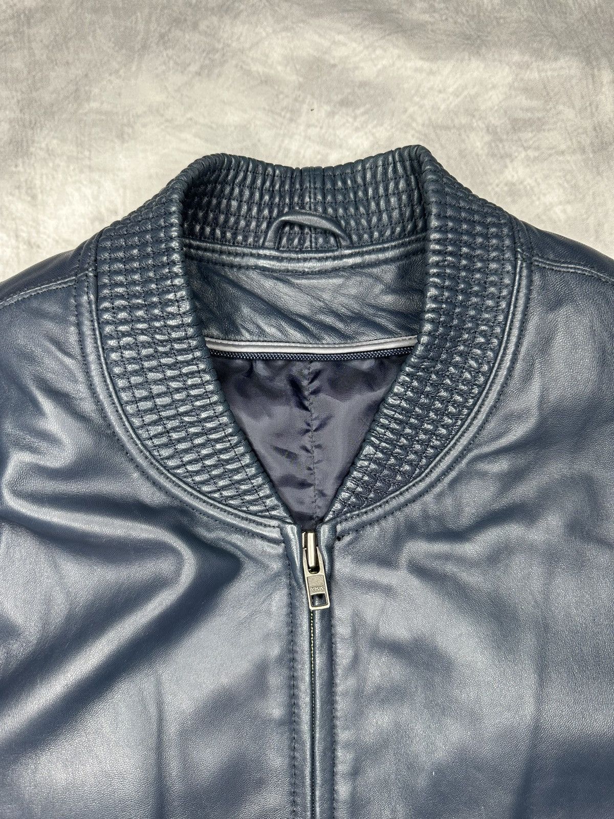 Other Leather Bomber Jacket Navy Blue Zip Pockets Size US XXL / EU 58 / 5 - 7 Thumbnail