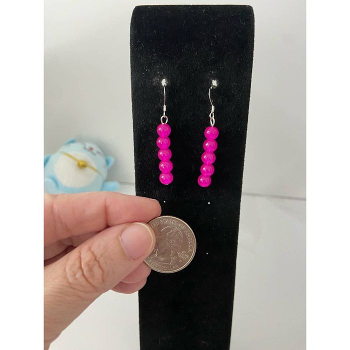 Handmade Sterling silver bright pink glass bead earrings Grailed