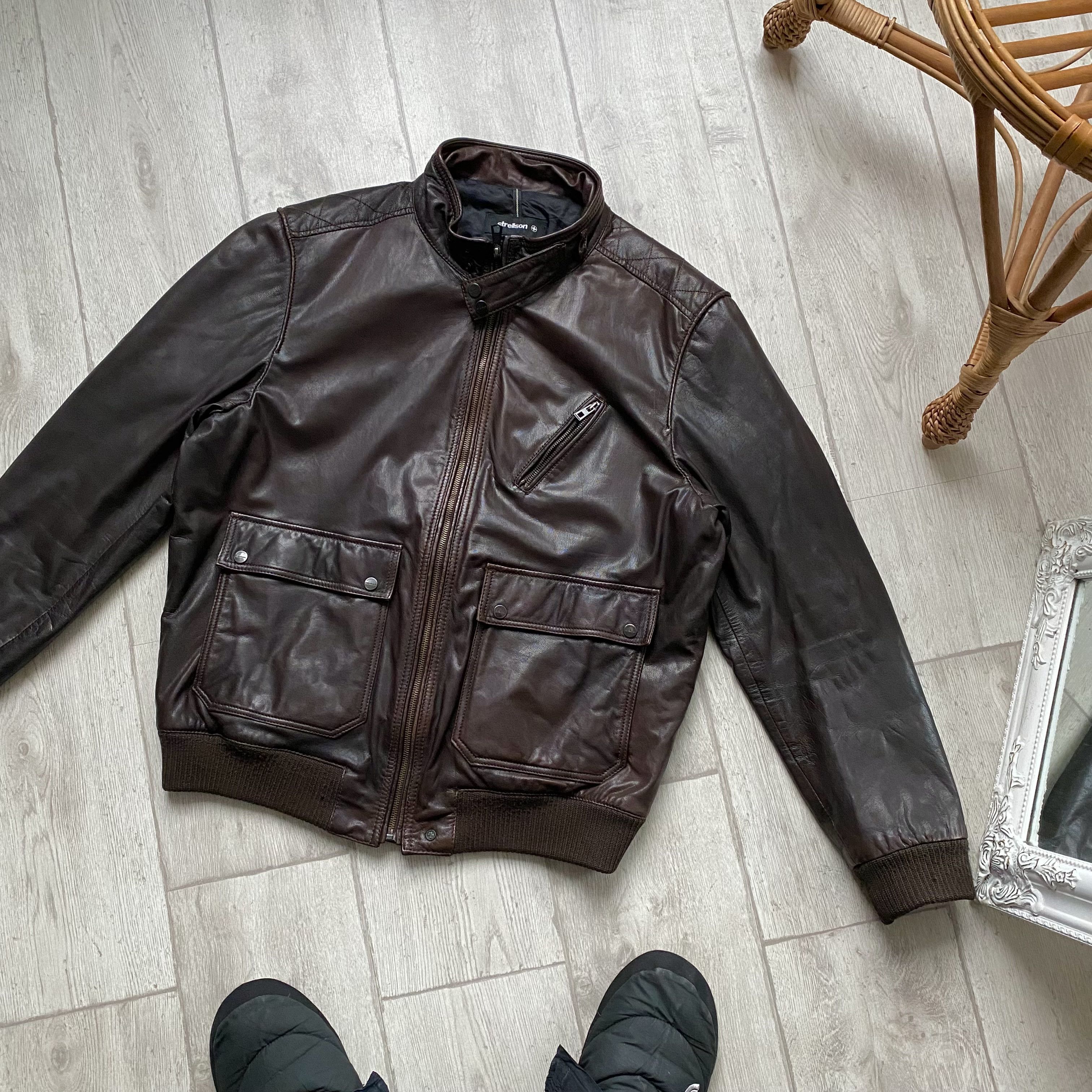 Genuine Leather Vintage Strellson Brown Real Leather Racing Moto Jacket Size US L / EU 52-54 / 3 - 11 Thumbnail