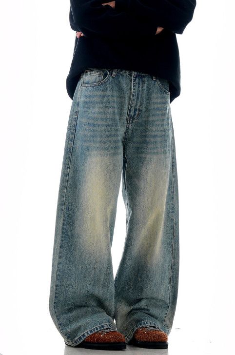 Jean Retro washed men's straight loose casual distressed jeans Size US 32 / EU 48 - 2 Thumbnail
