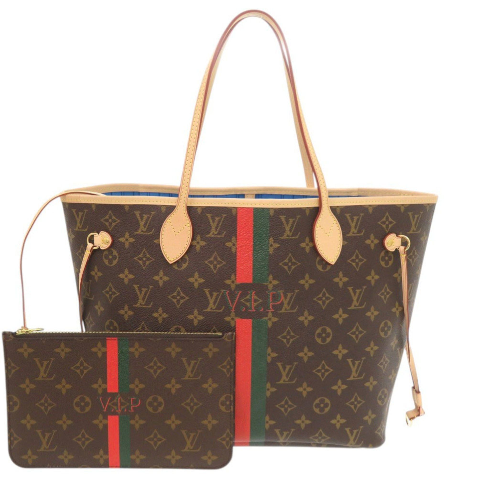 Louis Vuitton Like New Louis Vuitton Neverfull MM Handbag with Pouch, Monogram Light Blue Tote Bag LV 0819LOUIS VUITTON Size ONE SIZE - 1 Thumbnail