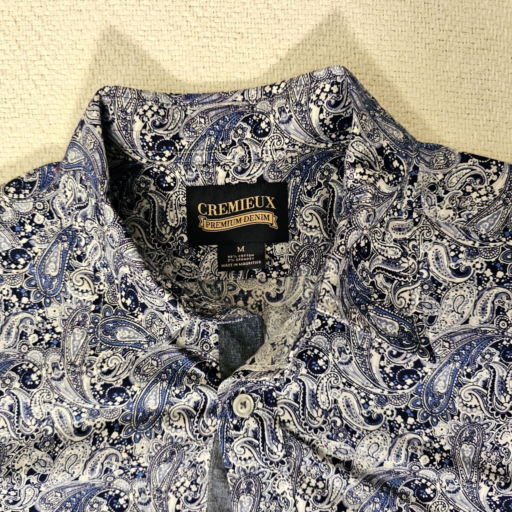 Cremieux Daniel Cremieux Premium Denim Shirt Men's L Blue Paisley Flip Cuff Button-Front Collared Long Sleeve Casual Party/Cocktail Shirt Size US L / EU 52-54 / 3 - 2 Thumbnail
