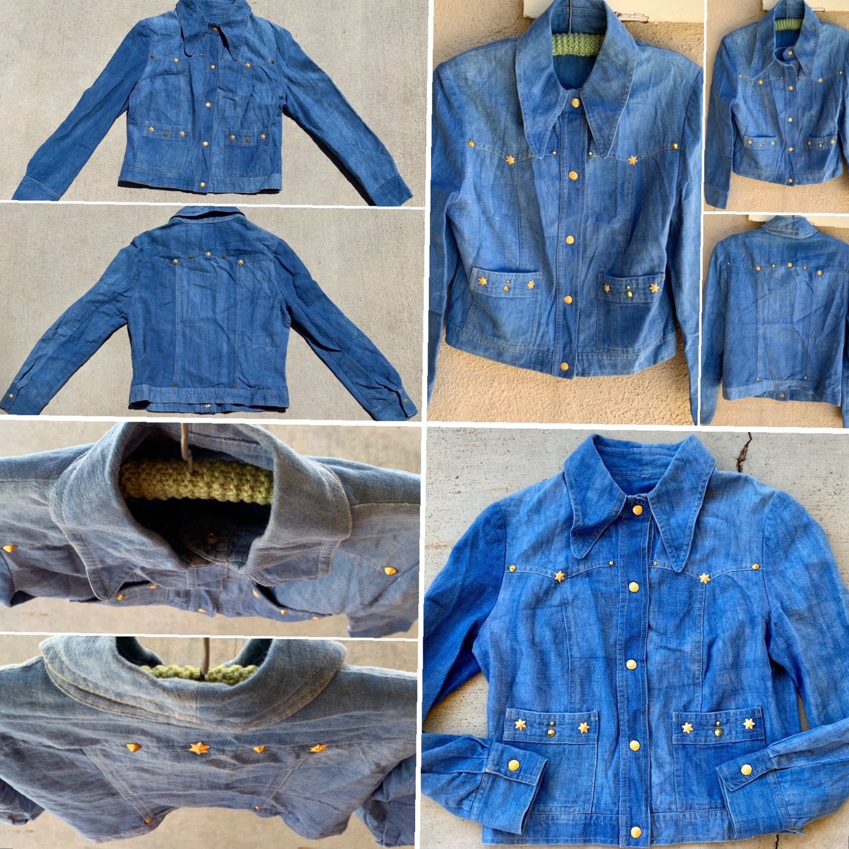 Vintage VINTAGE Denim Jacket Jeans Shirt 80s 70s Style Gold Accents Collared Western Cowgirl Hippie Chic Denim Coat Women M Blue Size M / US 6-8 / IT 42-44 - 3 Thumbnail