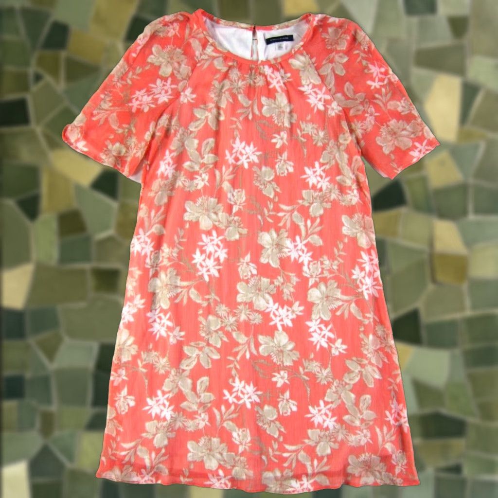Tommy Hilfiger Tommy Hilfiger Pink White Brown Floral Short Sleeve Tunic Shift Dress Size 2 Size 26" / US 2 / IT 38 - 1 Thumbnail