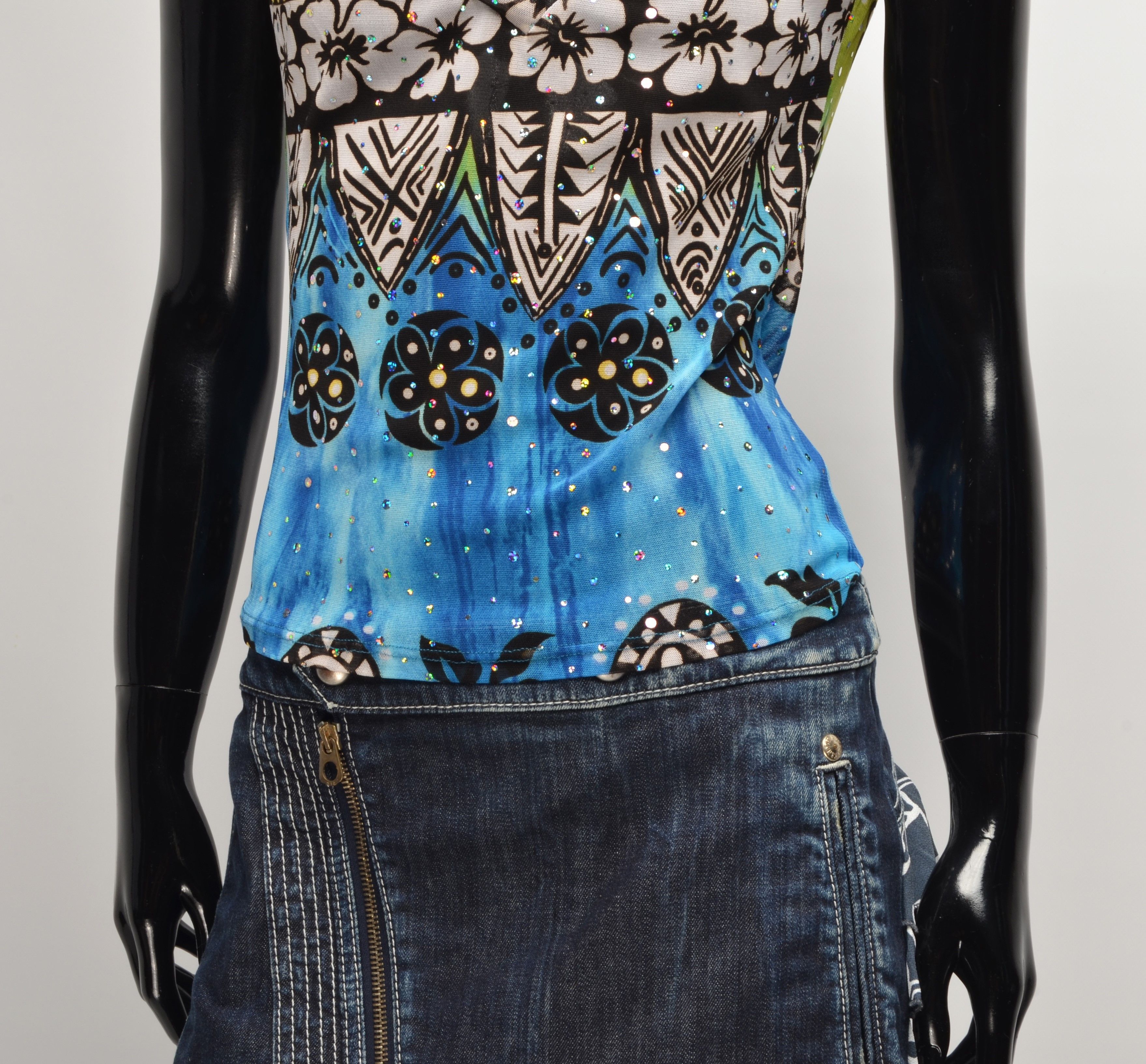 Vintage Vintage Y2K Mesh Sparkle Printed Top Size S / US 4 / IT 40 - 3 Thumbnail