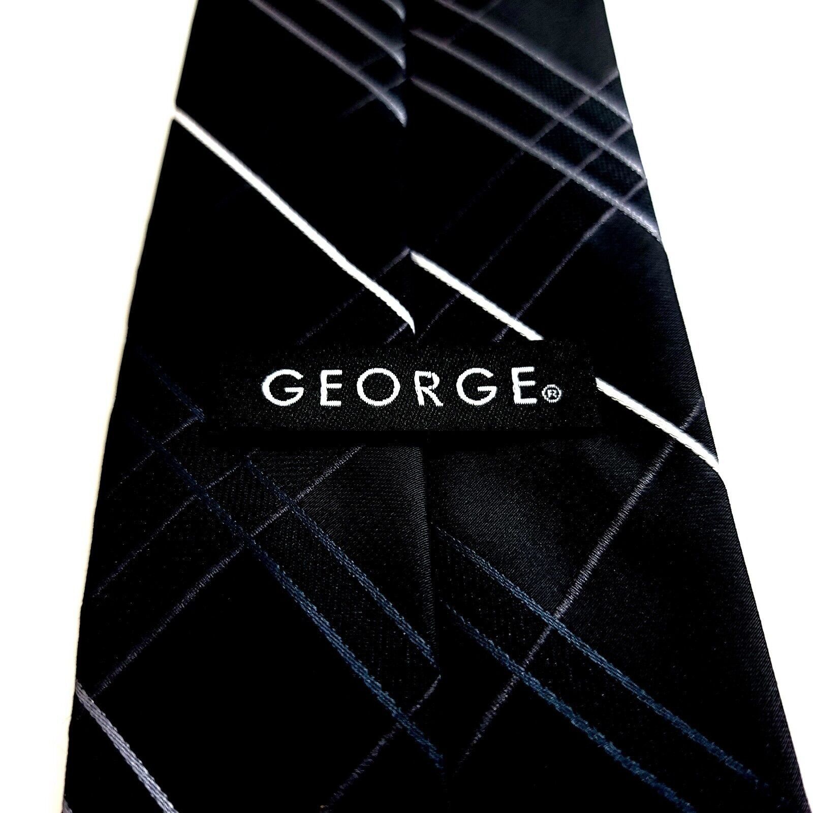 George George Polyester Black White Plaid Tie Size ONE SIZE - 3 Thumbnail