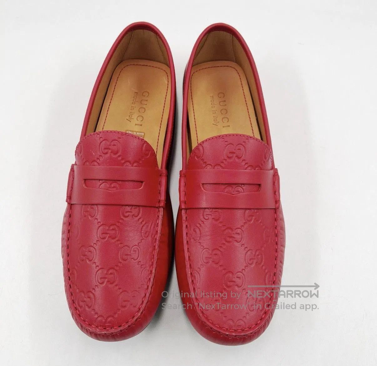 Gucci Red Embossed Leather Slip-On Shoes. Size US 9 / EU 42 - 2 Thumbnail