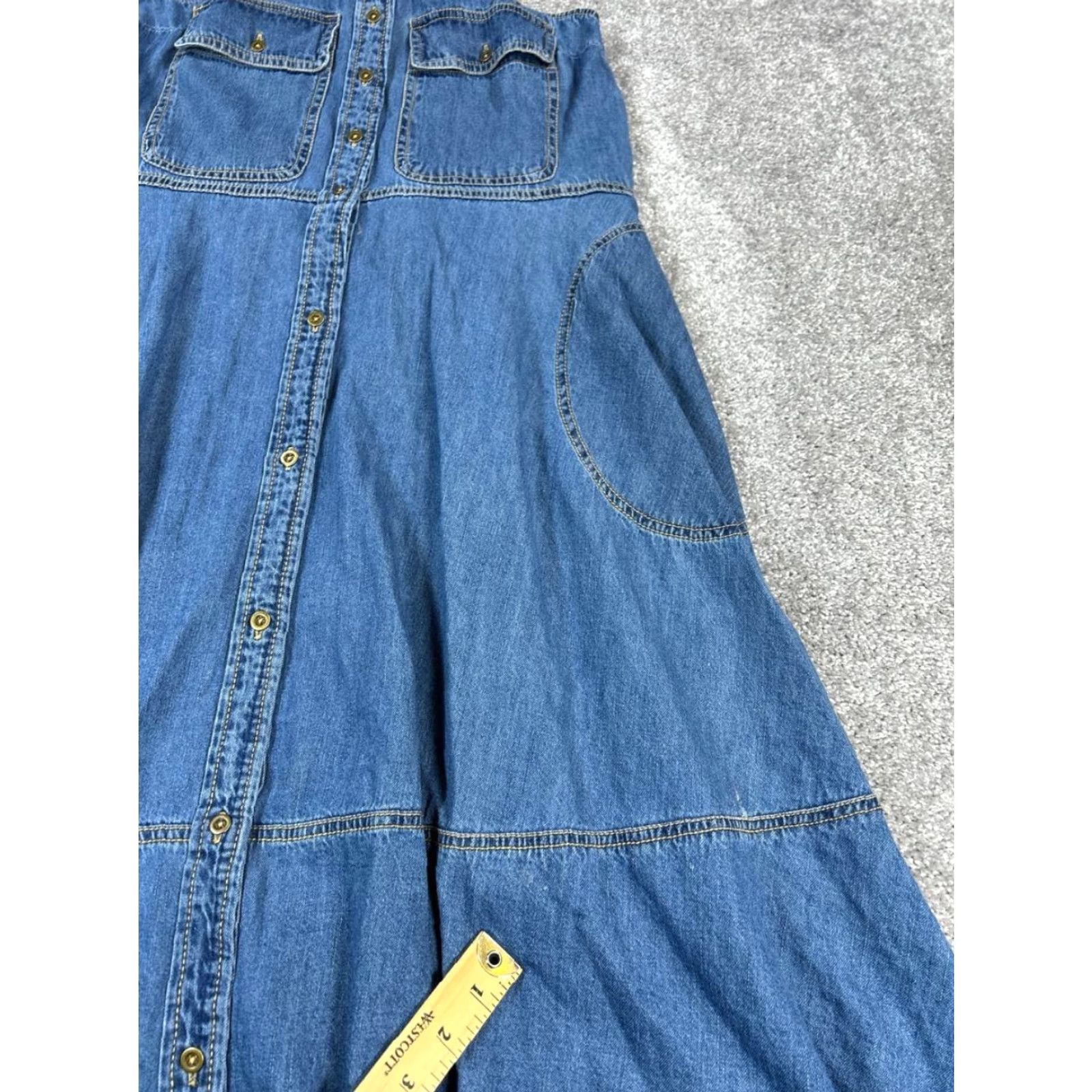 Vintage Pilcro Dress Womens Xxs Blue Cotton Denim Blouson Midi Sleeveless Button Collared Pockets Casual Branded Denim Cotton 2XS Threads Size XXS / US 00 / IT 34 - 5 Thumbnail