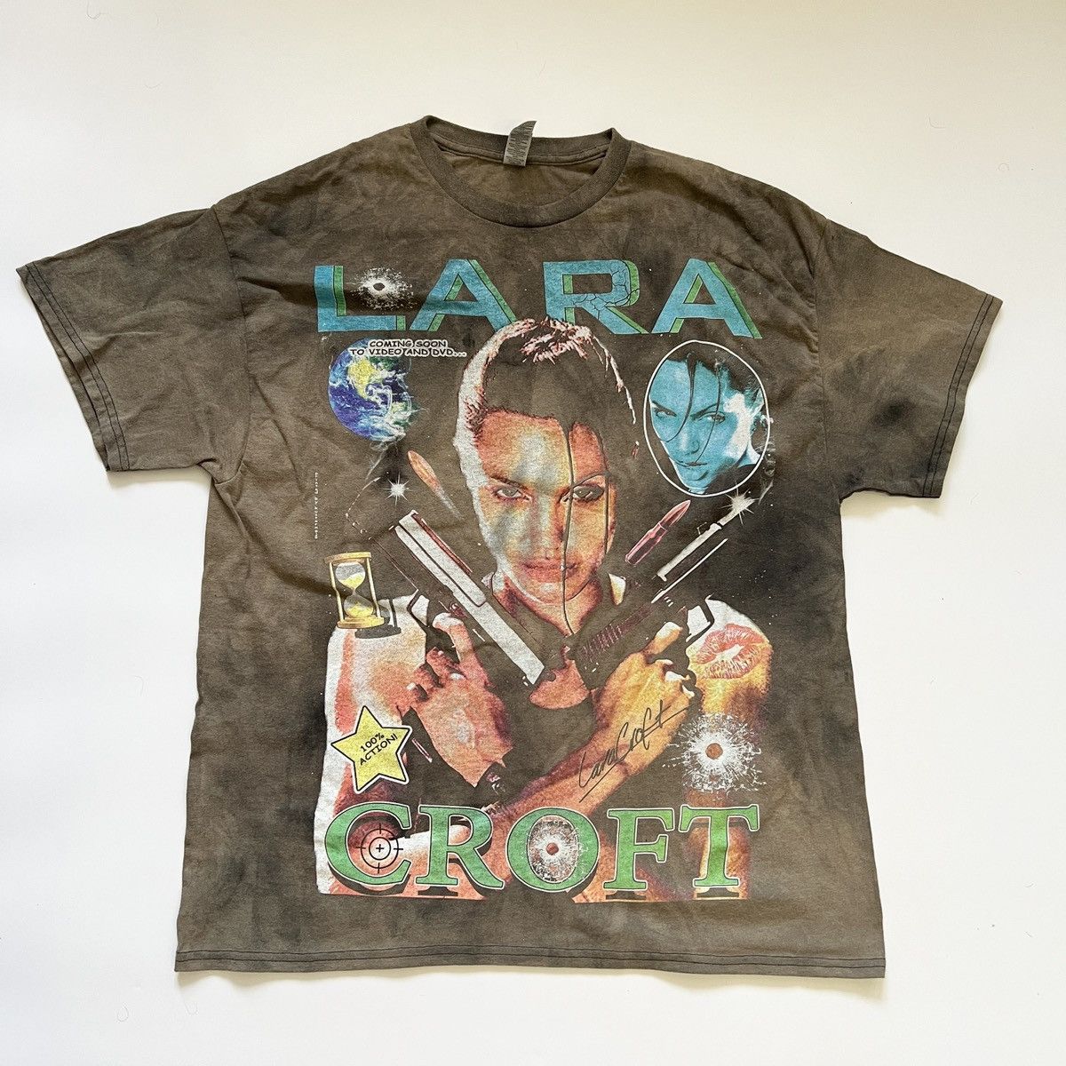 Image of Lara Croft Tomb Raider T-Shirt Movie Scifi Matrix Riddick in Faded Black, Men's (Size XL)