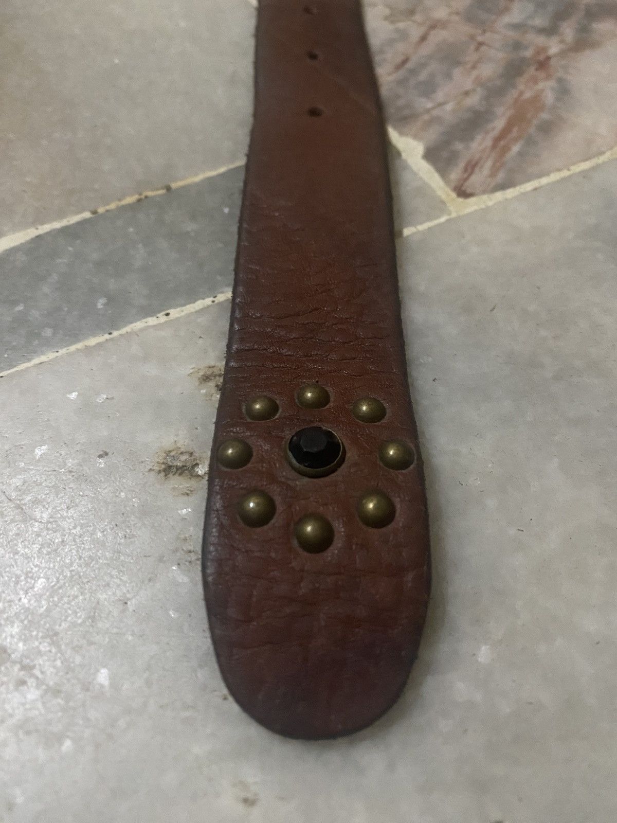 Genuine Leather Brown Leather Belt with Studs Size ONE SIZE - 6 Thumbnail