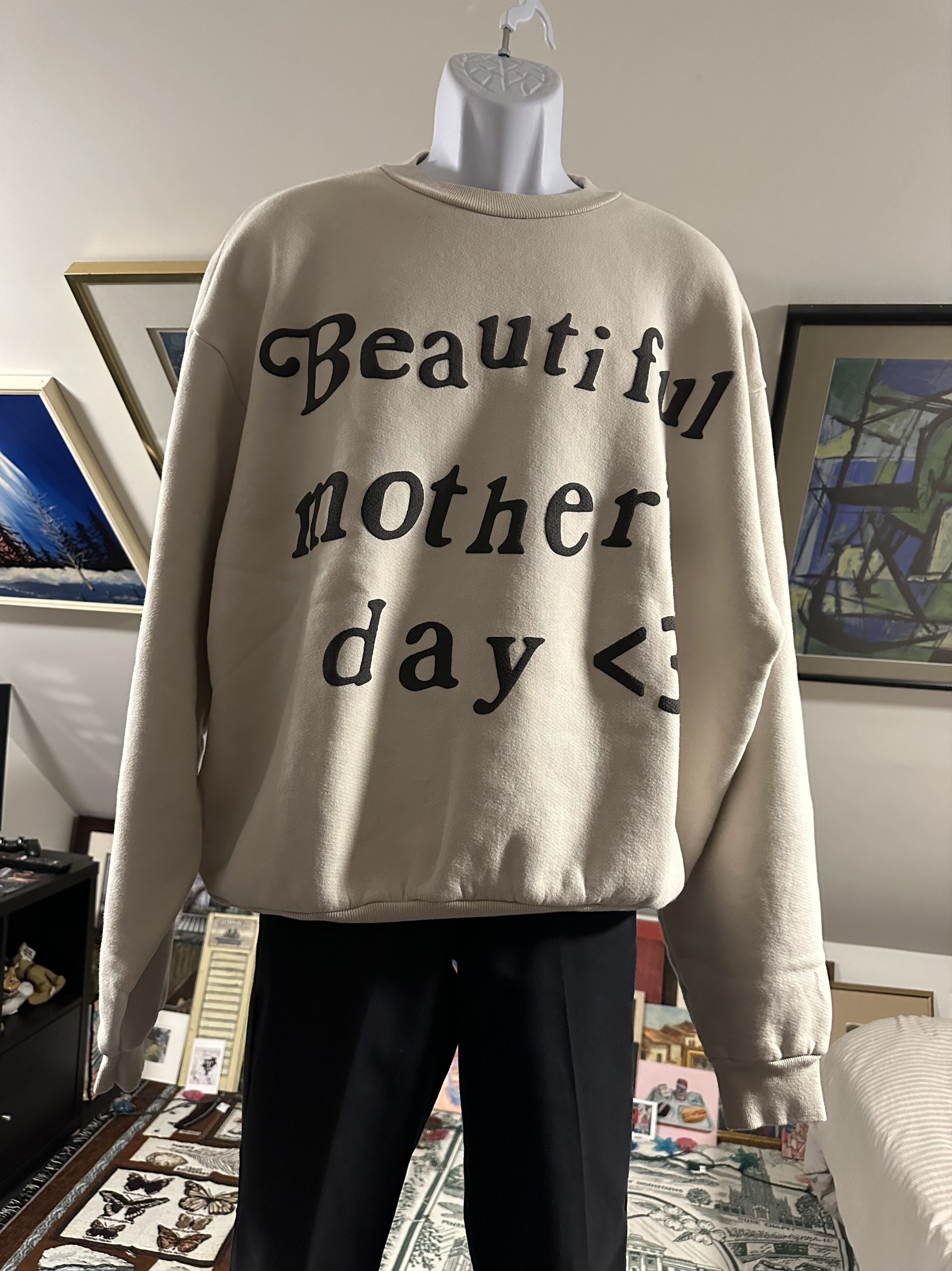 image of Kanye West Beautiful Mother's Day Crewneck in Bone, Men's (Size Medium)