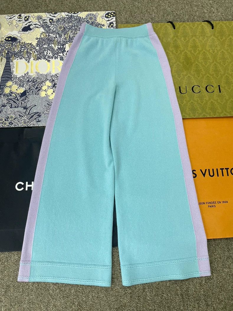 Chanel chanel 24C pink and blue cashmere knitted wide-leg trouser Size 42" / US 20 - 3 Thumbnail