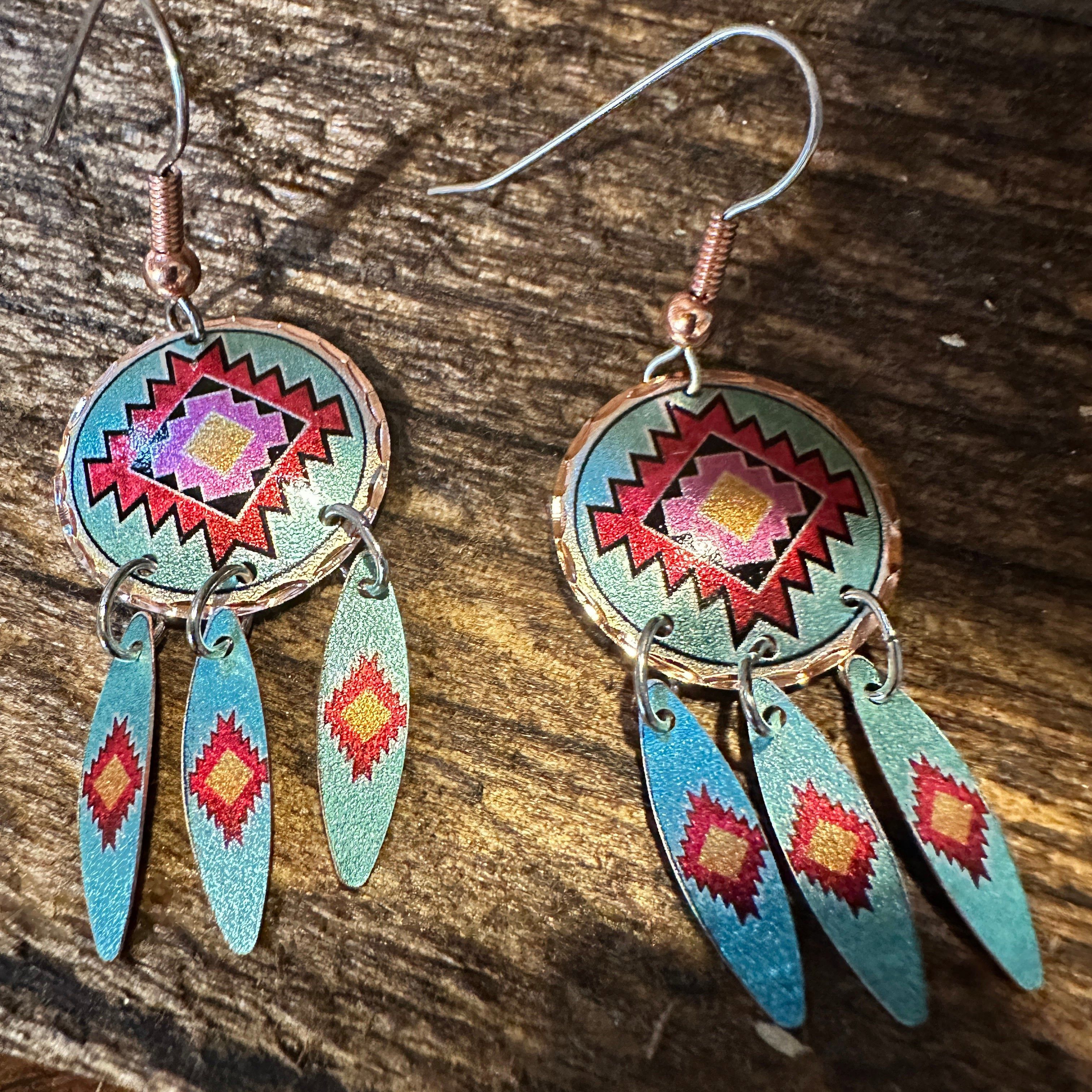 Other Handmade Boho Copper Earrings, Diamond Cut Native American D Size ONE SIZE - 8 Thumbnail