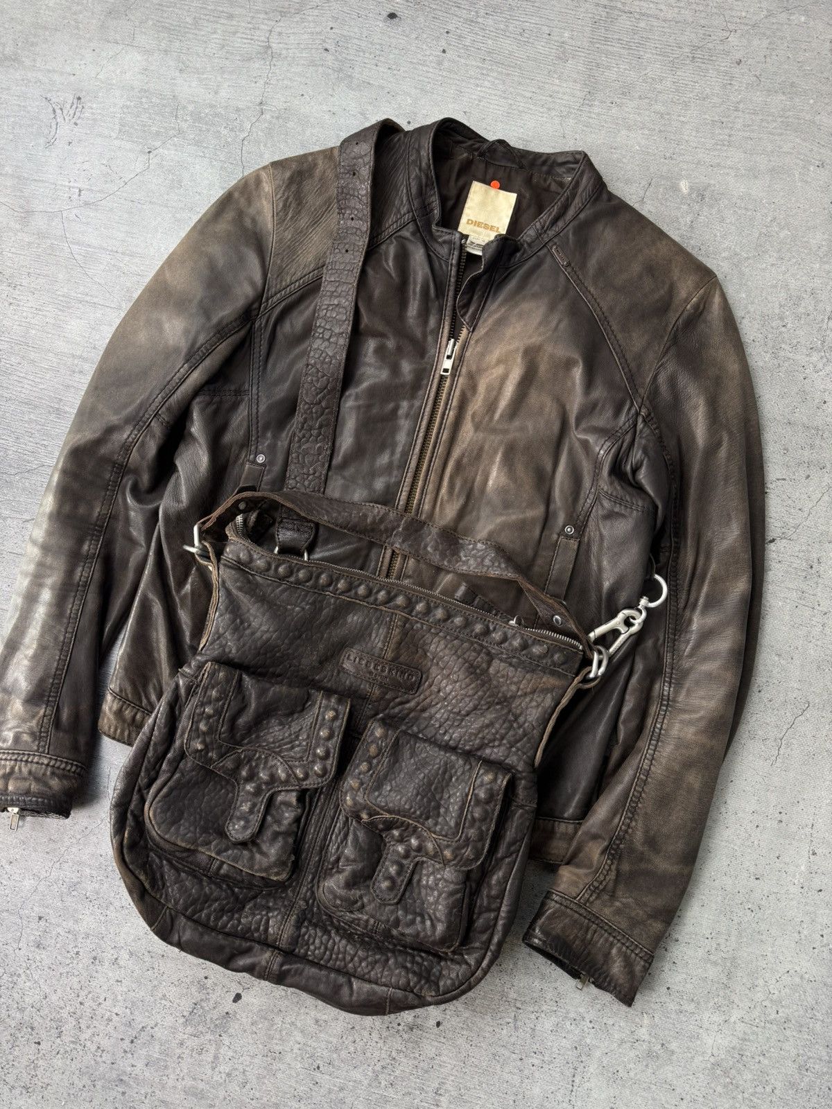 Avant Garde Vintage Faded Leather Backpack Multi pocket Bag