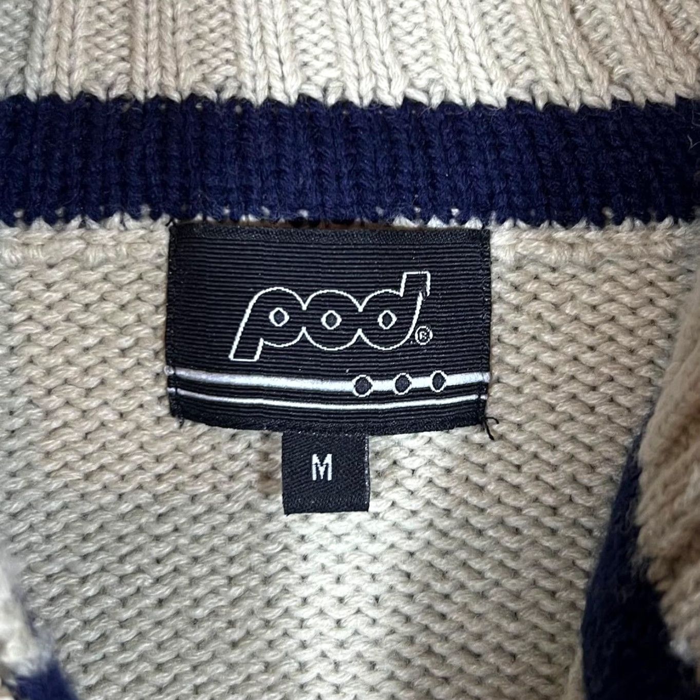 Vintage POD Jumper Shirt 1/4 Zip Mini Logo Colour Block Acrylic Wool Knit Medium Men Blue Cream 00s Vintage Size US M / EU 48-50 / 2 - 4 Thumbnail