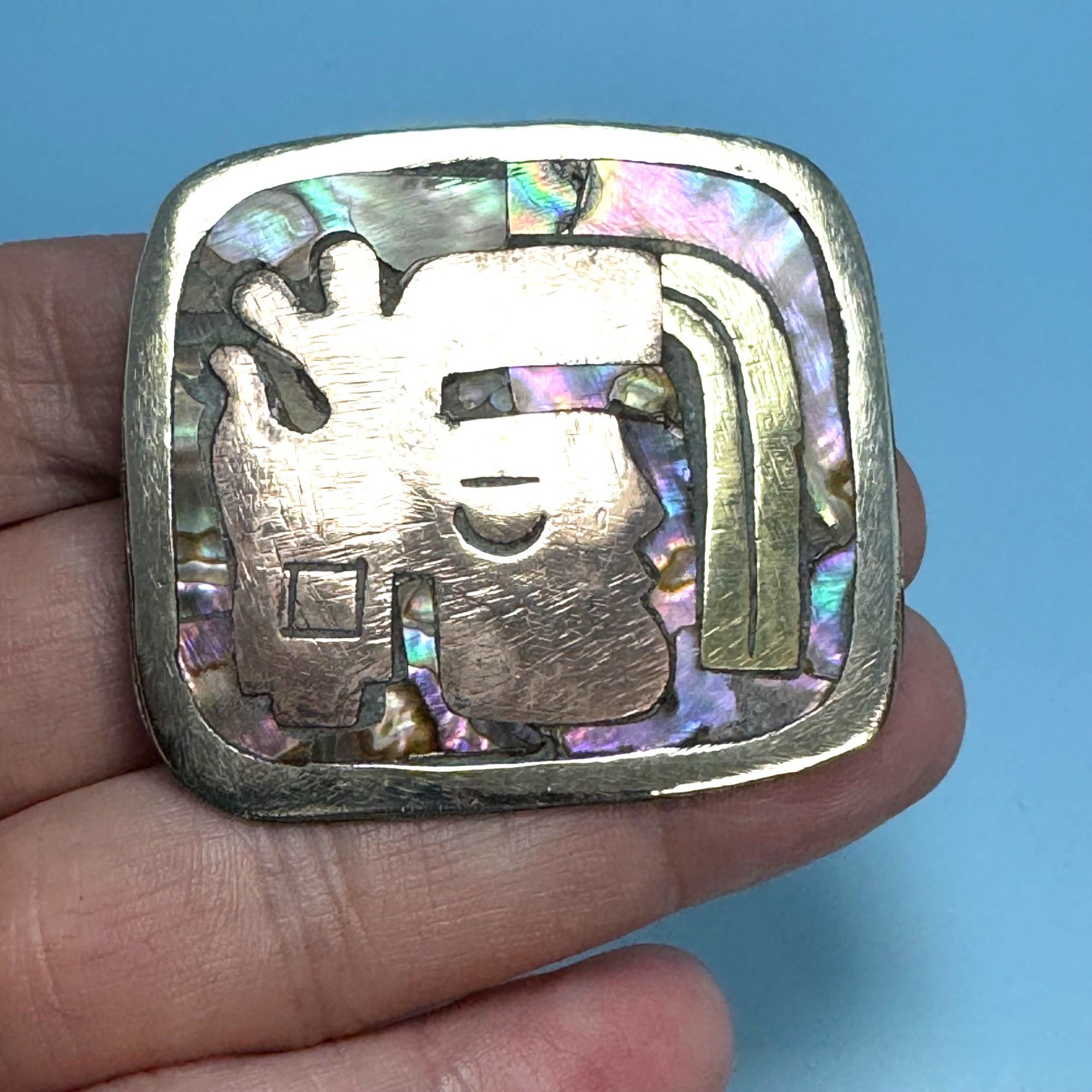 Vintage Antique Sterling Silver Brass Copper Abalone Aztec Face Broo Size ONE SIZE - 2 Thumbnail