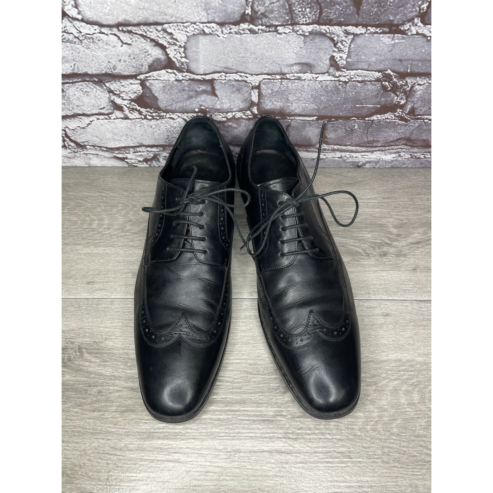 Boss Hugo Boss Black Leather Wingtip Oxfords Dress Shoes Men
